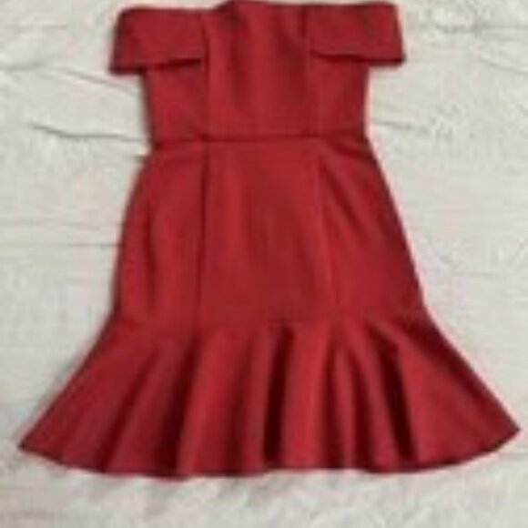 Nicholas Size 2 Red Off Shoulder Ponte Ruffle Dress - Picture 1 of 10